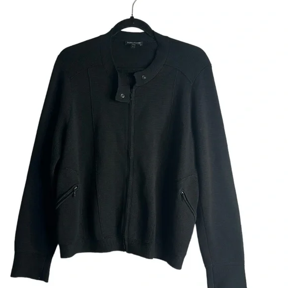 Eileen fisher slik cotton blend zip up knit jacket shirt L black quilt luxury - Picture 1 of 10